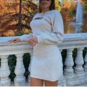 House Of Harlow Ribbed Cable Knit Sweater Dress